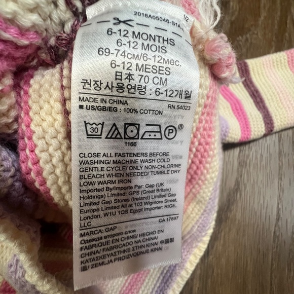 Baby Gap Button Front Hooded Sweater Jacket Girls 6-12 Months Striped Cream - Picture 5 of 9